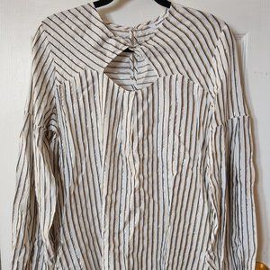 Express Women Top Size Large Stripped Lantern Sleeve Metallic Cream